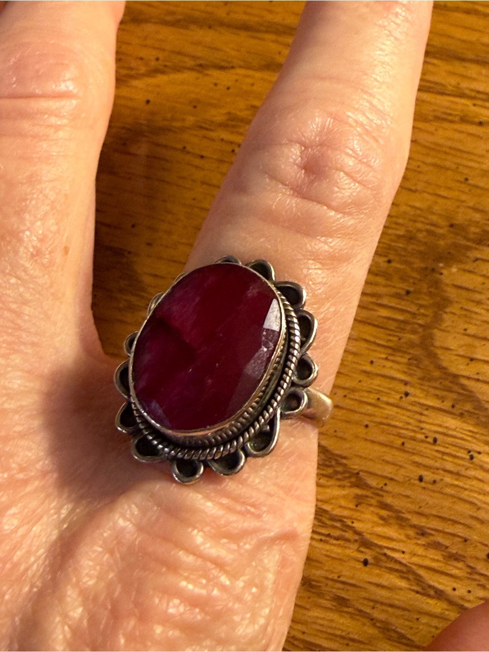 Size 7 Faceted Ruby Oval Ring